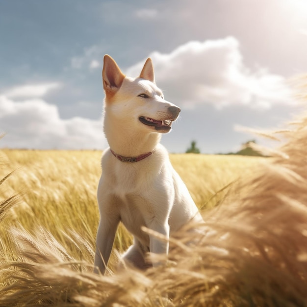 Leuke Canaan-hond in een zonnig veld Generatieve AI