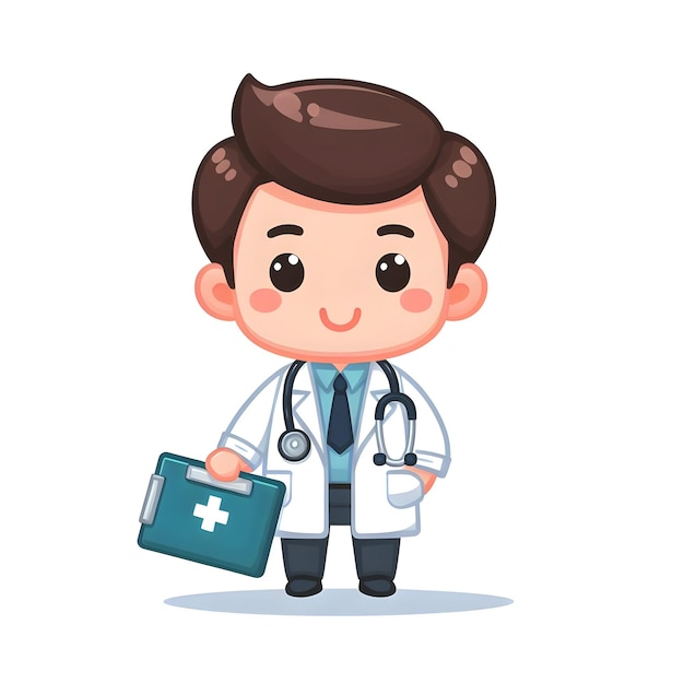Leuke cartoon-achtige illustratie van een kleine dokter met een map en een stethoscoop