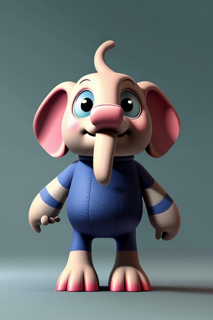 Leuke cartoon baby olifant antropomorfe 3D rendering personage model hand figuur product Kawaii