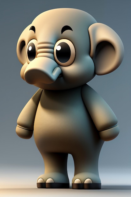 Leuke cartoon baby olifant antropomorfe 3D rendering personage model hand figuur product Kawaii