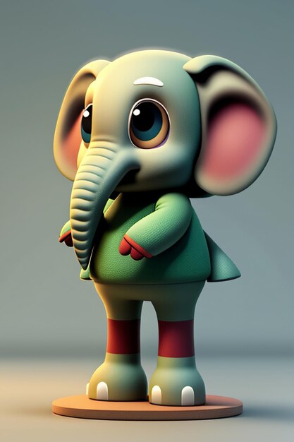 Leuke cartoon baby olifant antropomorfe 3D rendering personage model hand figuur product Kawaii