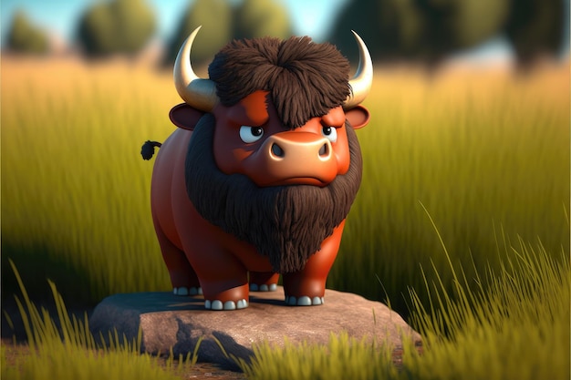 Leuke Cartoon Bison Karakter 3D