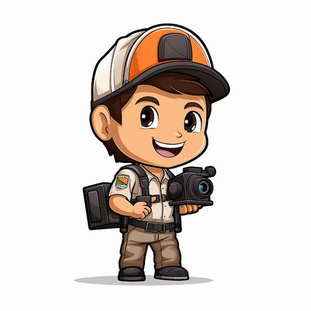 Leuke Cartoon Cameraman Sticker HighDetail Vector voor TShirt Design en meer