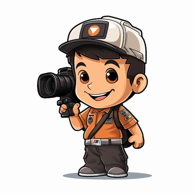 Leuke Cartoon Cameraman Sticker HighDetail Vector voor TShirt Design en meer