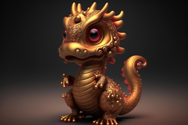 Leuke cartoon chinese draak 3D-renderingstijl Generatieve AI-illustratie