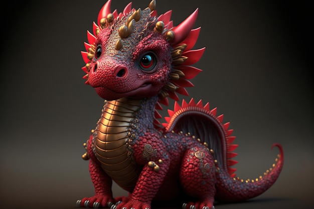 Leuke cartoon chinese draak 3D-renderingstijl Generatieve AI-illustratie