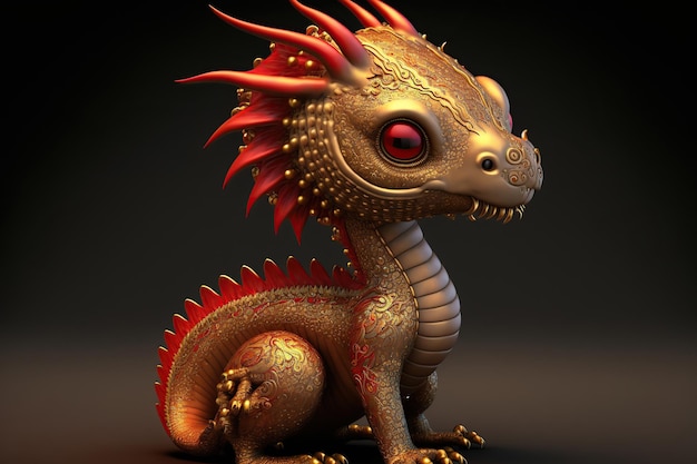 Leuke cartoon chinese draak 3D-renderingstijl Generatieve AI-illustratie