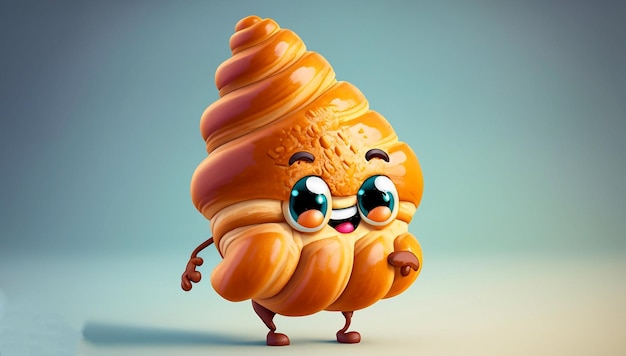 Foto leuke cartoon croissant character generatief ai