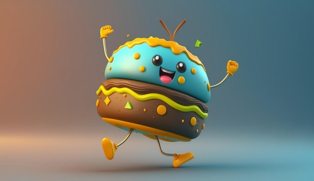 Foto leuke cartoon dansende hamburger karakter generatieve ai