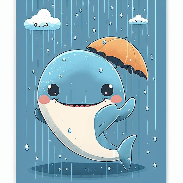 Leuke Cartoon Haai Blauwe Regenparaplu Kawaii