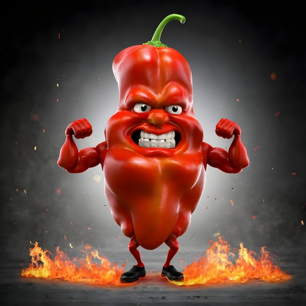 Leuke cartoon hete chili peper op een vuur Ai gegenereerd