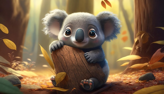 Leuke Cartoon Koala in het bos Generatieve AI