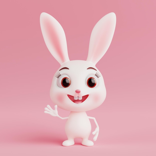 Leuke cartoon konijn personage 3d Rendering
