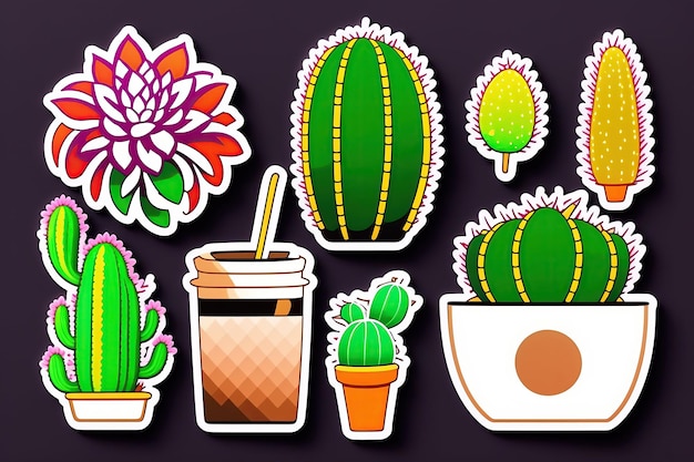 Foto leuke cartoon ontwerp cactus sticker set