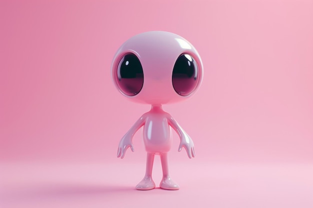 Leuke cartoon personage van een buitenaardse ruimte Martian met grote ogen d render stijl