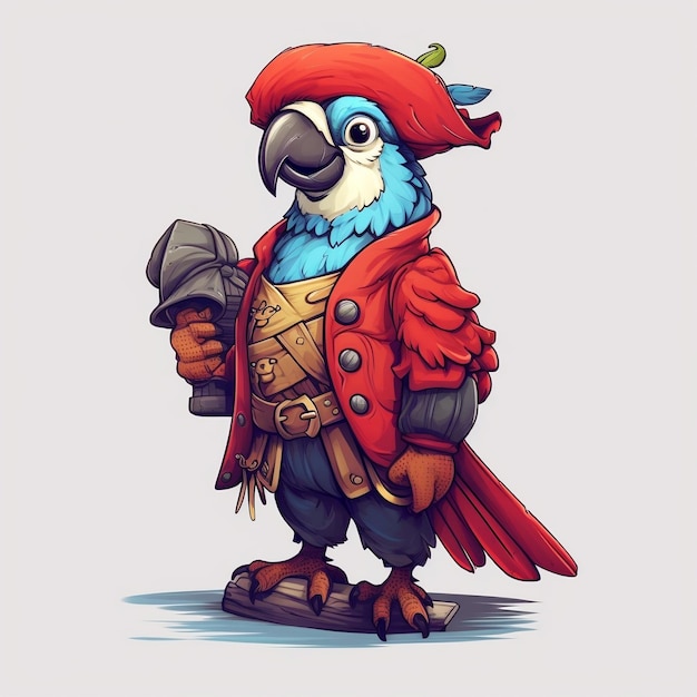 Leuke cartoon piratenpapegaai met kopieerruimte Generatieve AI