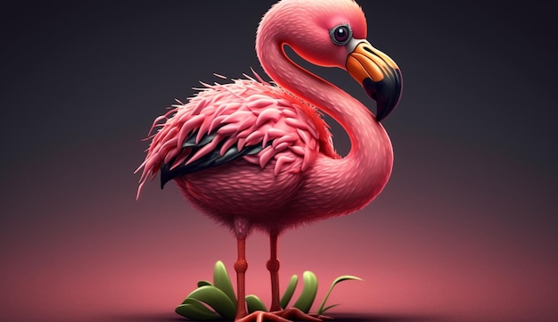 Leuke cartoon roze flamingo generatieve AI