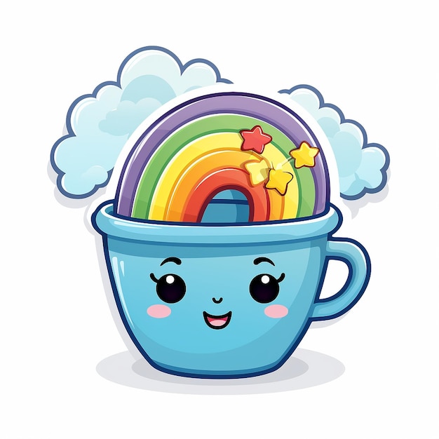 Leuke cartoon stijl regenboog en een pot met goud