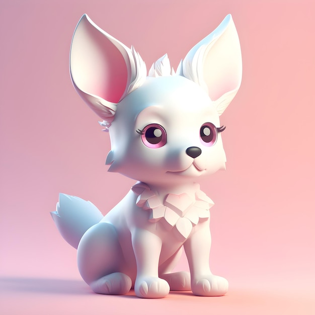 Leuke cartoon witte hond met roze ogen 3D-rendering