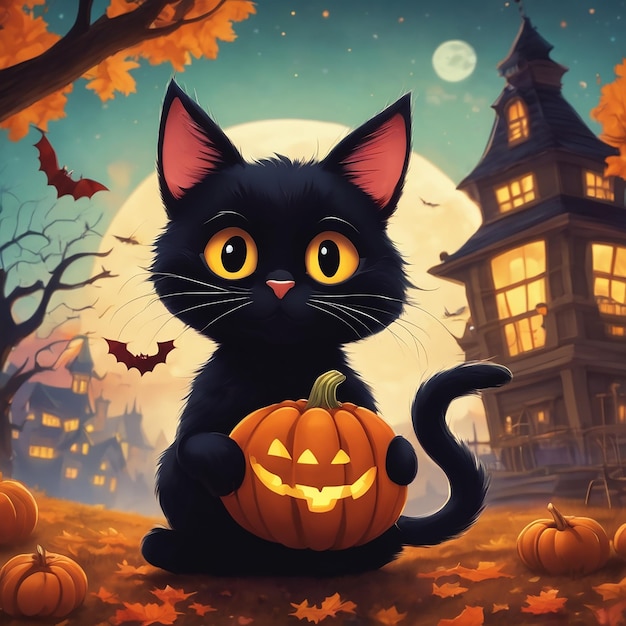 Leuke cartoon zwarte kat halloween dag