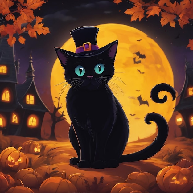 Leuke cartoon zwarte kat halloween dag