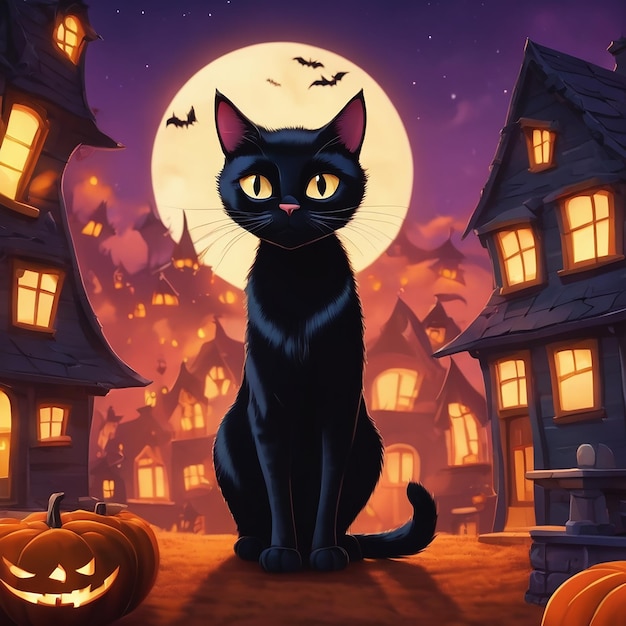 Leuke cartoon zwarte kat halloween dag