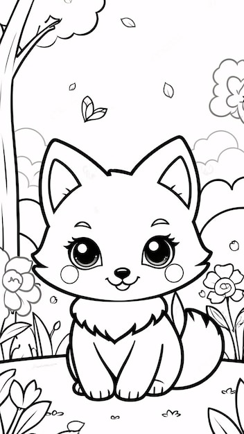 Leuke Chibi Fox Line Art Handgetekende Kawaii Kinderen Kleurboek Illustratie