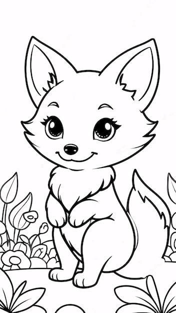 Foto leuke chibi fox line art handgetekende kawaii kinderen kleurboek illustratie