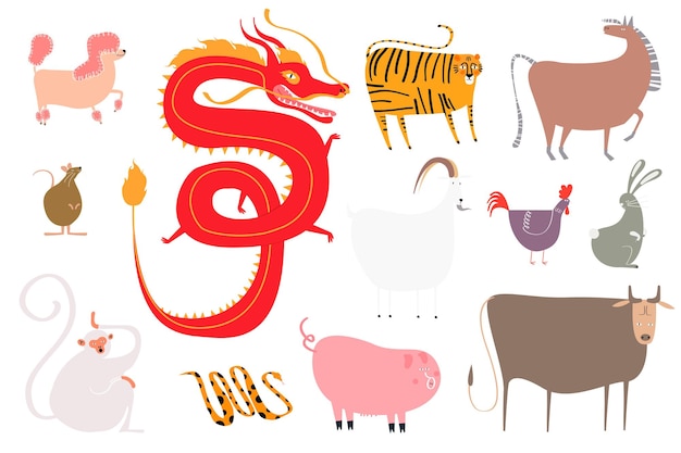 Leuke Chinese dieren van de dierenriem png dagboek sticker set