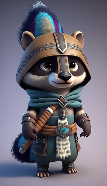 Leuke Coati Animal Warrior 3D-spelmodel generatieve AI