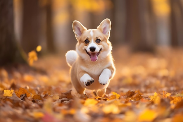 Leuke Corgi speelt buiten en kopieert ruimte