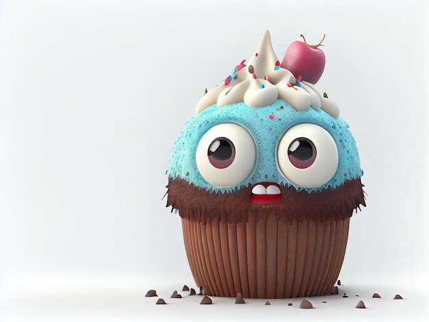 Leuke cupcake karakter 3D-rendering