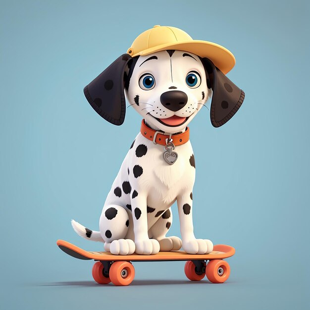 Leuke Dalmatische hond speelt skateboard cartoon vector icoon illustratie dier sport icoon geïsoleerd