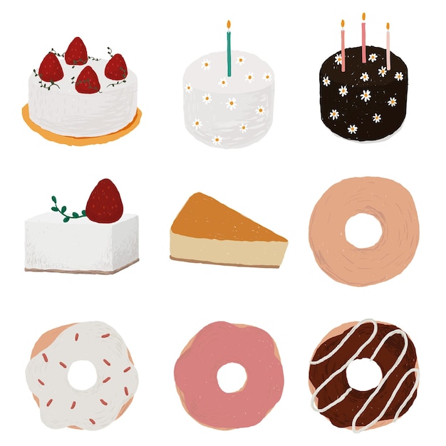Leuke dessert element png set voedsel tekening