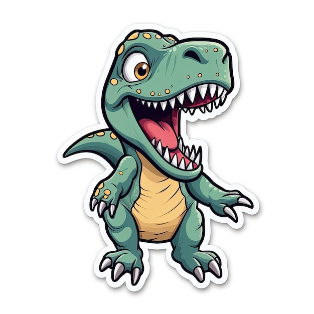 Leuke dinosaurus cartoon mascotte sticker geïsoleerd op witte achtergrond