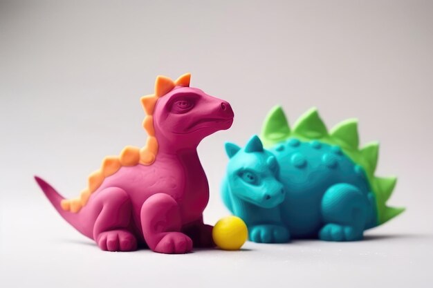 Leuke Dinosaurus Gemaakt Van Plasticine Op Witte Achtergrond Generatieve AI