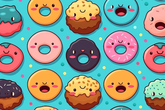 Leuke donut cartoon kleurrijke behang