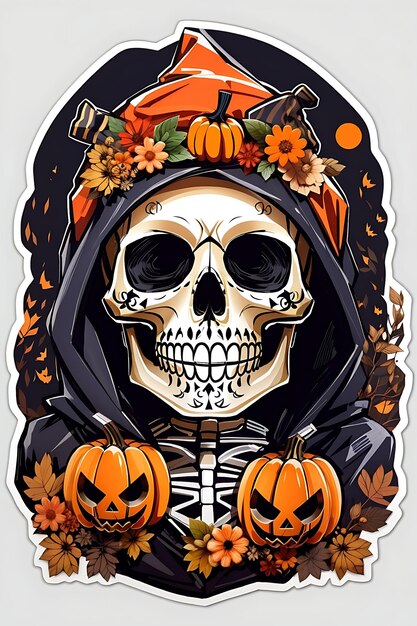 Leuke dood halloween sweatshirt herfst schedel skelet griezelige pompoen grappige vector stickers t-shirt