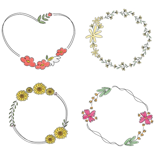 Leuke doodle bloemenkrans doorzichtige png set