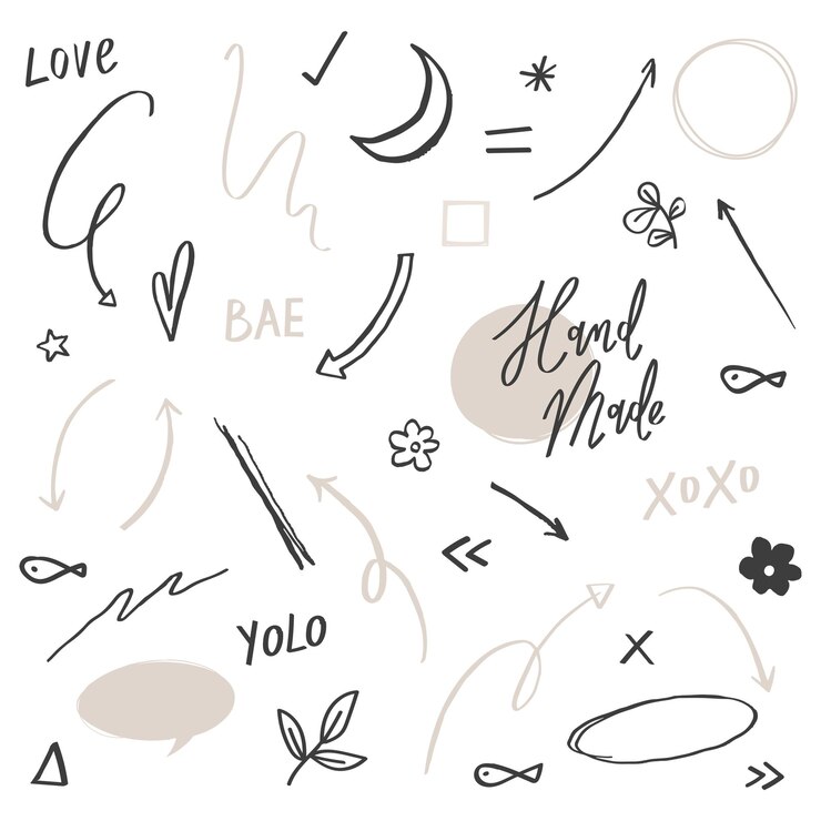 Foto leuke doodle png set in zwarte en grijze sticker
