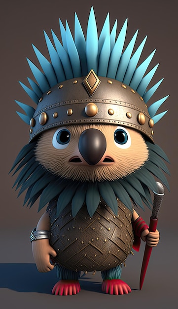 Leuke Echidna Animal Warrior 3D-spelmodel generatieve AI