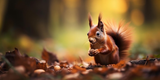 Foto leuke eekhoorn in de natuur wilde dieren en natuur concept