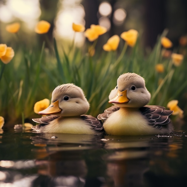 Foto leuke eenden die in de natuur leven.