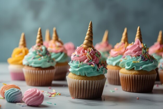 Leuke eenhoorn thema verjaardagsfeestje cupcakes generatieve ai