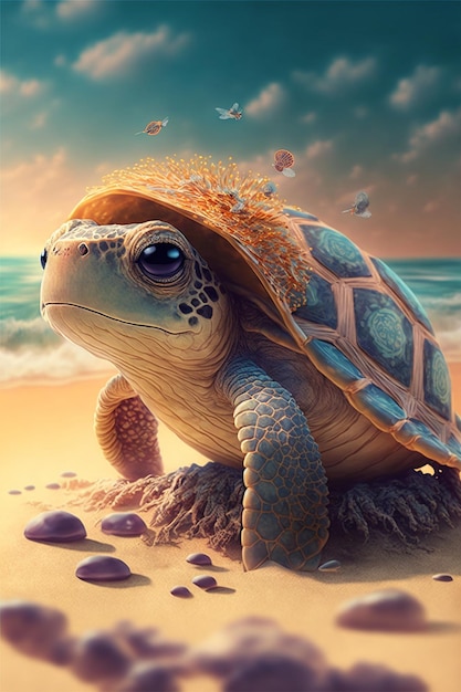 leuke en schattige illustratie, schilderij, fotografiekunst van schildpad