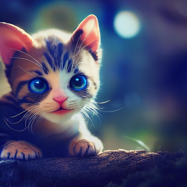 Leuke en schattige kittens in digitale realistische afbeelding. Voorgezicht babykat met mooie verlichting.