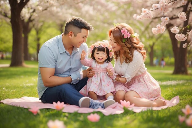 Leuke familie in een lentepark.