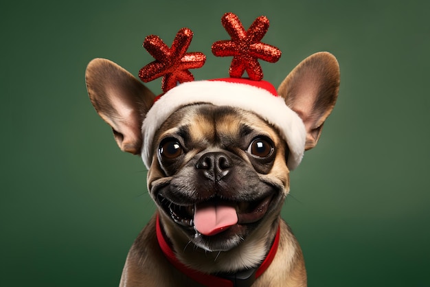 Leuke fancy feestelijke Chiristmas hond in donkergroene kleur studio geïsoleerde achtergrond AI generatieve