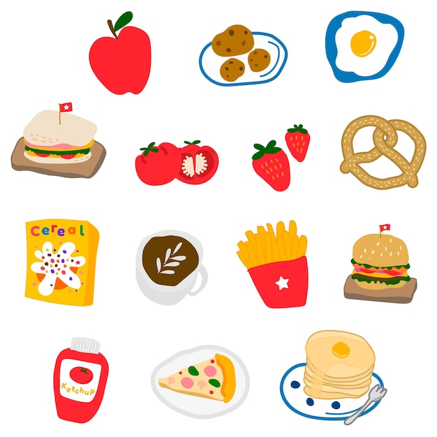 Leuke food doodle sticker met een witte rand ontwerp element set