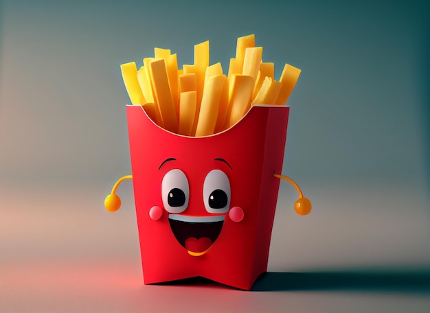 Leuke franse frietjes of chips stripfiguur glimlachen